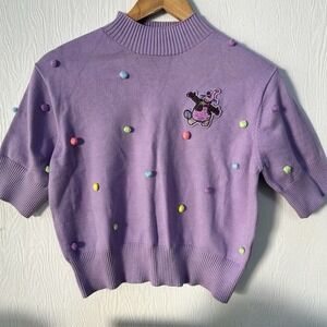Disney Pixar Inside Out 💜BING BONG Pom Pom Short Sleeve Sweater Small Worn Once
